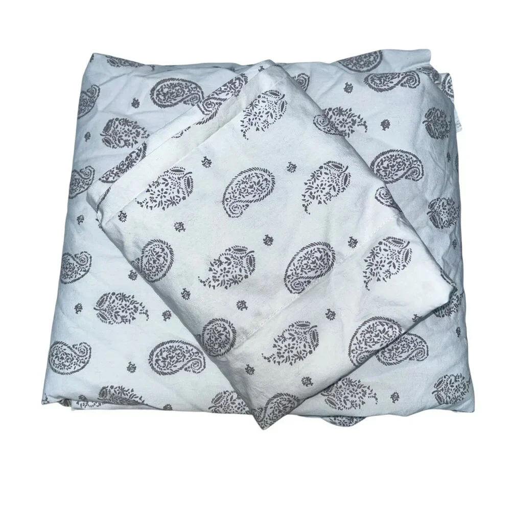 Restoration Hardware TWIN gray paisley print Flat sheet pillow case 2 pieces